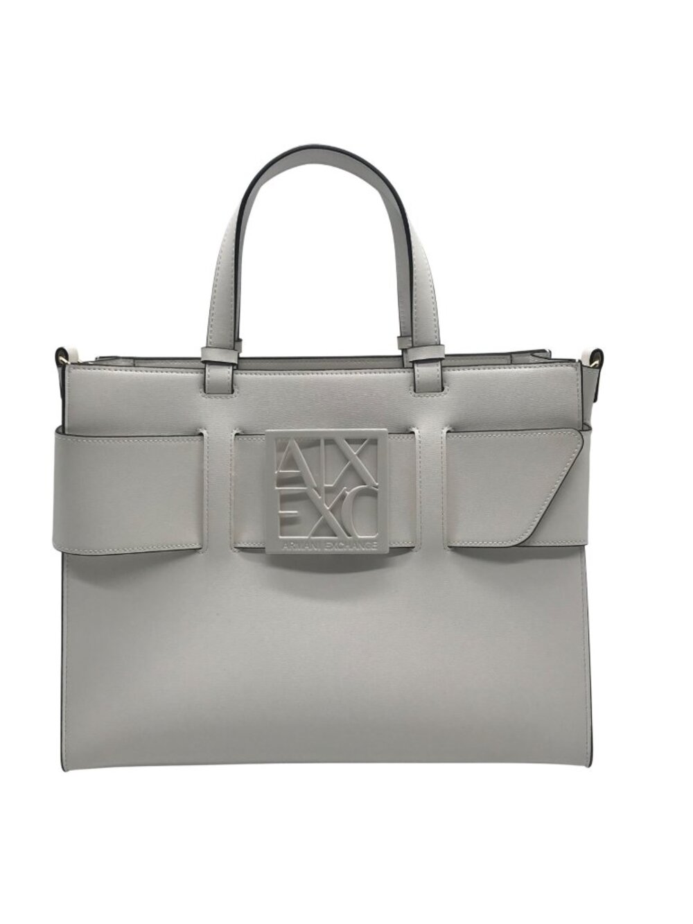 Armani Exchange White Faux Leather Susy Logo-Plaque Tote Bag